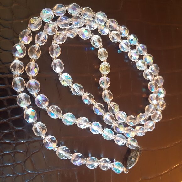 1950's Aurora Borealis Crystal Necklace 30 Inch Vintage - Picture 9 of 13